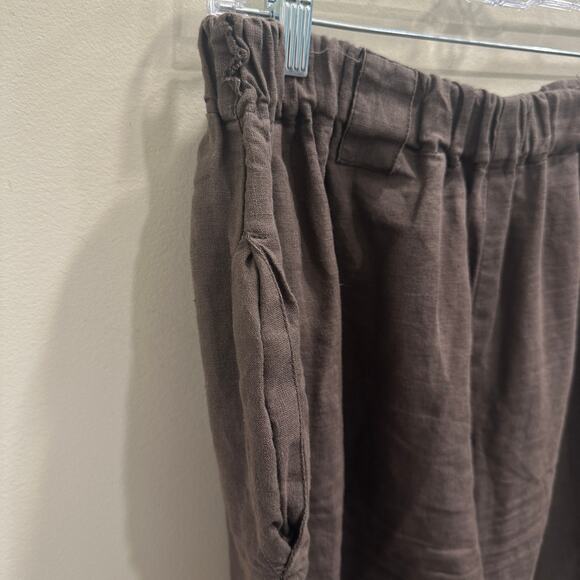 Len Ok Brown Linen Elastic Waist Shorts XXXL Relaxed Fit Coastal Lagenlook Boho - Picture 5 of 9